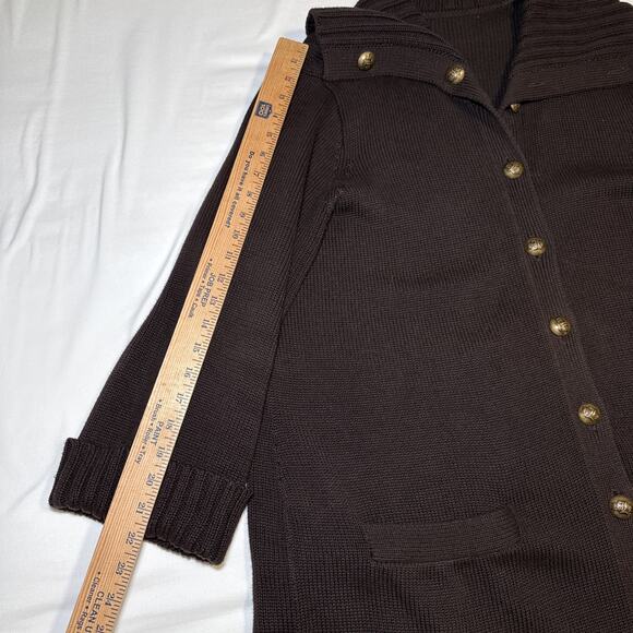 Lauren Ralph Lauren Heavy Knit Jacket Brown Cardigan Metal Logo Buttons Sz 2X ? - Picture 9 of 15